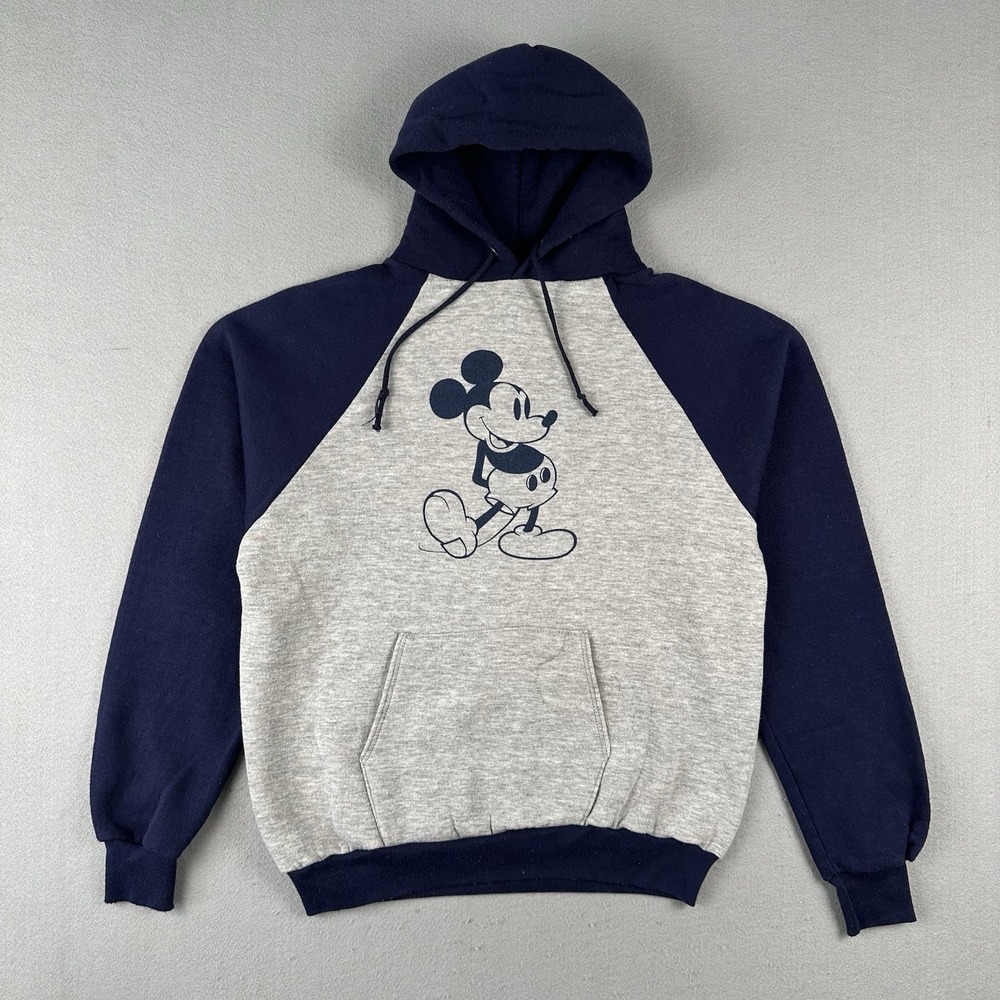 Vintage 80s Mickey Mouse Hoodie Men's XL Blue Gray Pullover Disney Character